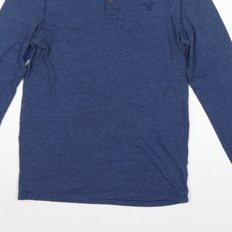 American Eagle Men Blue Small Athletic Fit Long Sleeve Henley T-Shirt
