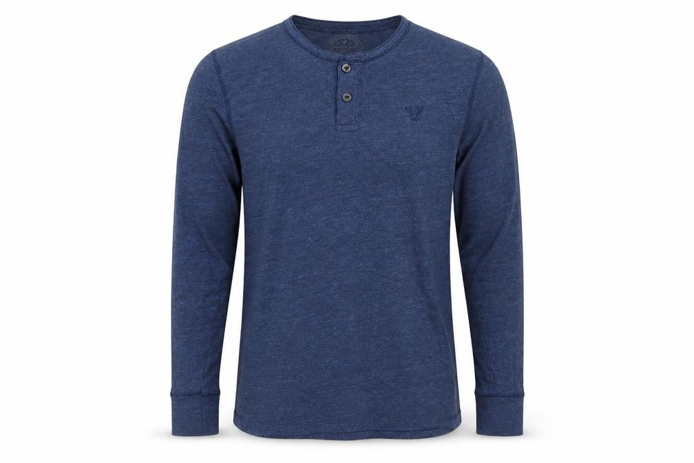 American Eagle Men Blue Small Athletic Fit Long Sleeve Henley T-Shirt