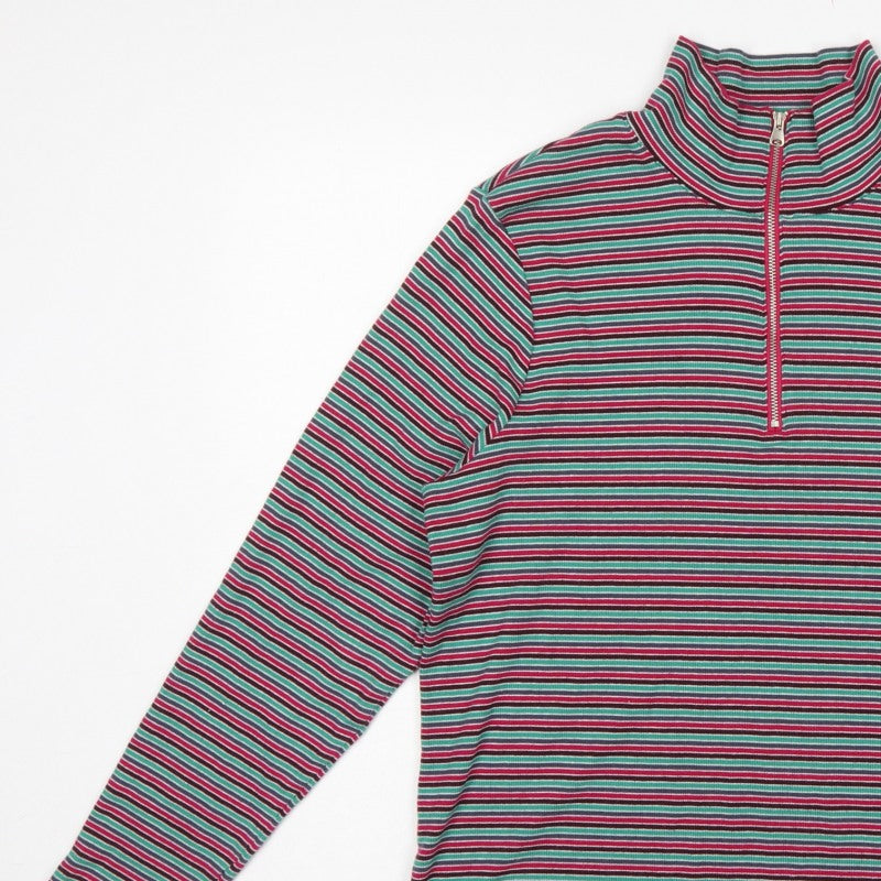 Marks and Spencer Women Multicoloured UK 20 Striped Half Zip Jersey Top
