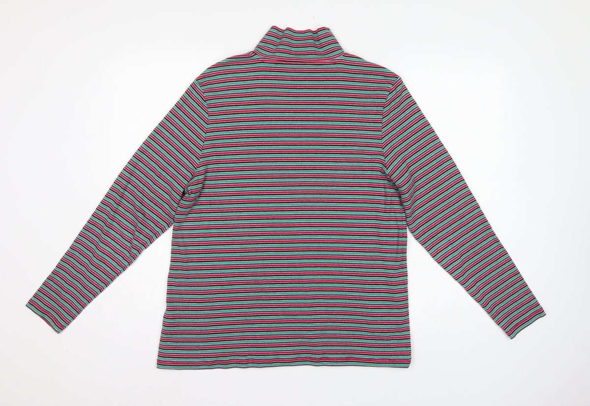 Marks and Spencer Women Multicoloured UK 20 Striped Half Zip Jersey Top