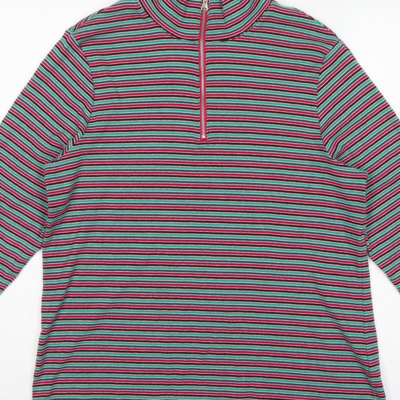 Marks and Spencer Women Multicoloured UK 20 Striped Half Zip Jersey Top
