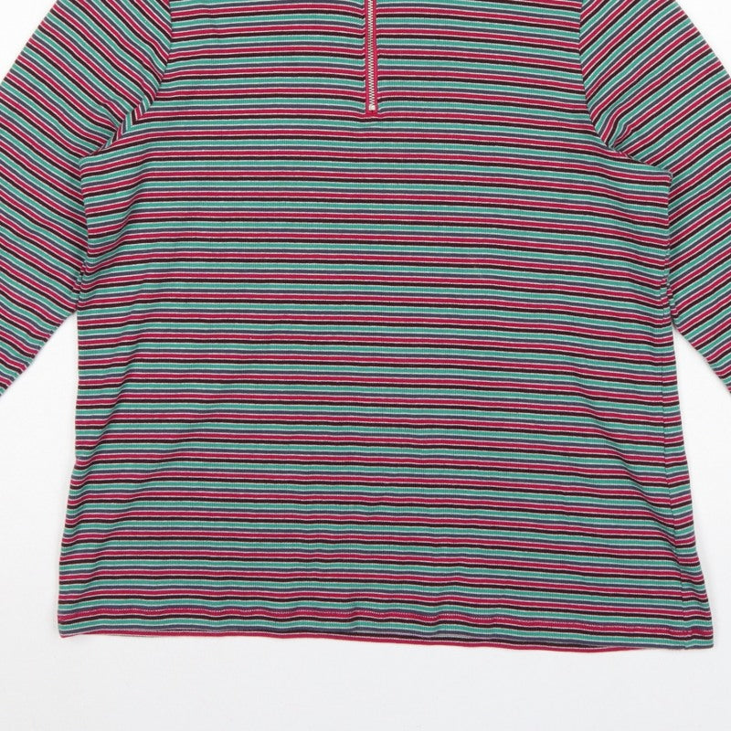 Marks and Spencer Women Multicoloured UK 20 Striped Half Zip Jersey Top