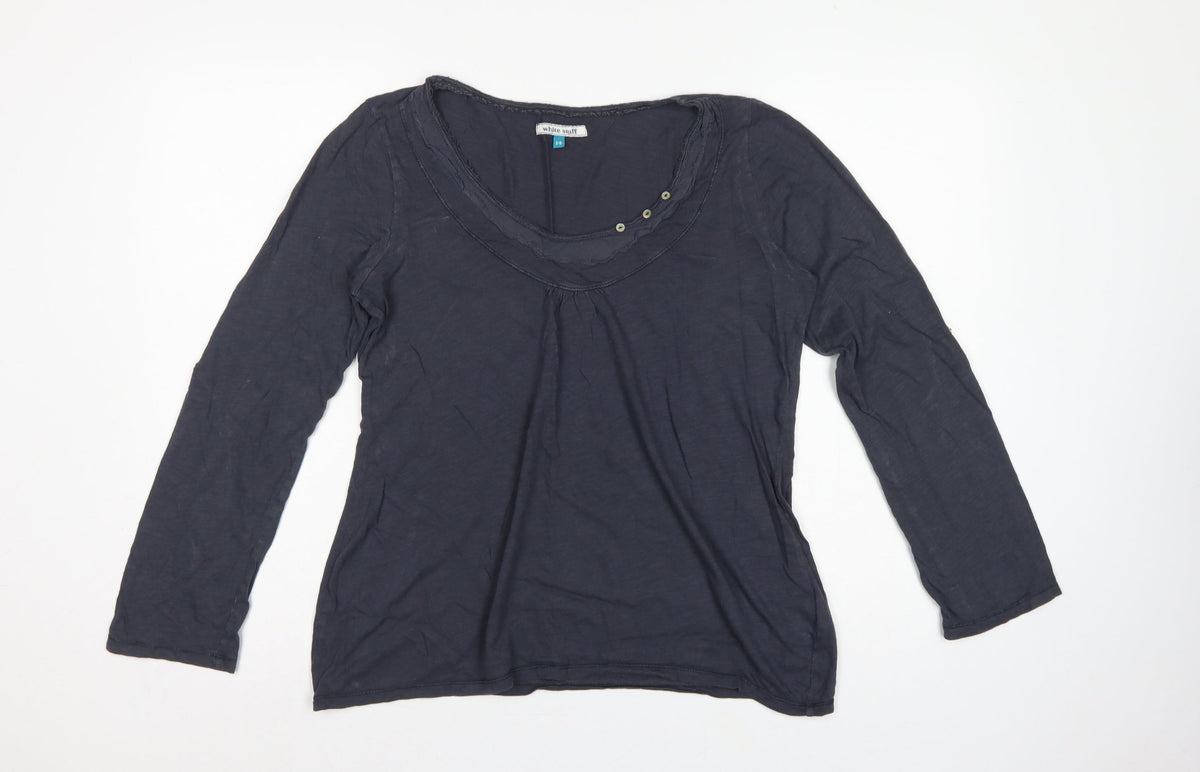 White Stuff Women’s Blue Size 14 Cotton Scoop Neck Button Blouse