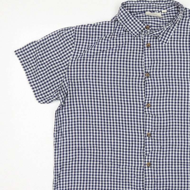 Mountain Warehouse Men’s Blue Gingham Check XL Short Sleeve Button-Up Shirt