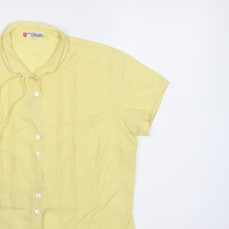 Original Swiss Quality Women Yellow UK 14 Button-Up Short Sleeve Blouse