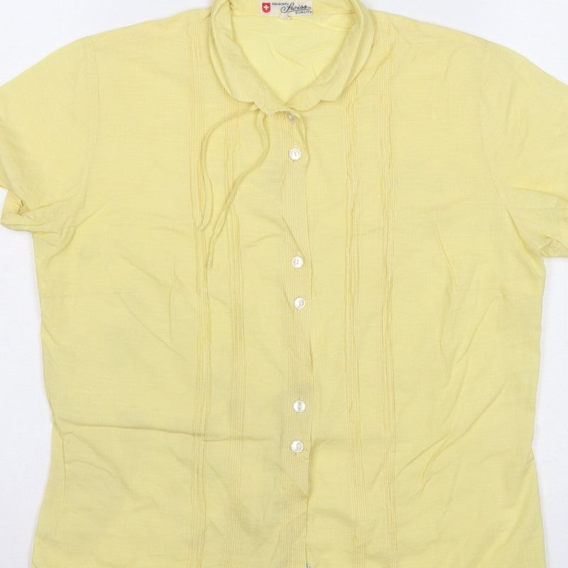 Original Swiss Quality Women Yellow UK 14 Button-Up Short Sleeve Blouse