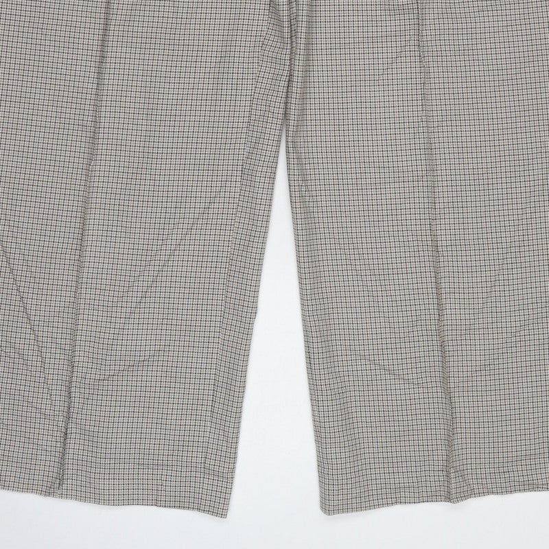 M&S Women Beige Black Check Wide Leg Dress Trousers UK 20 Regular