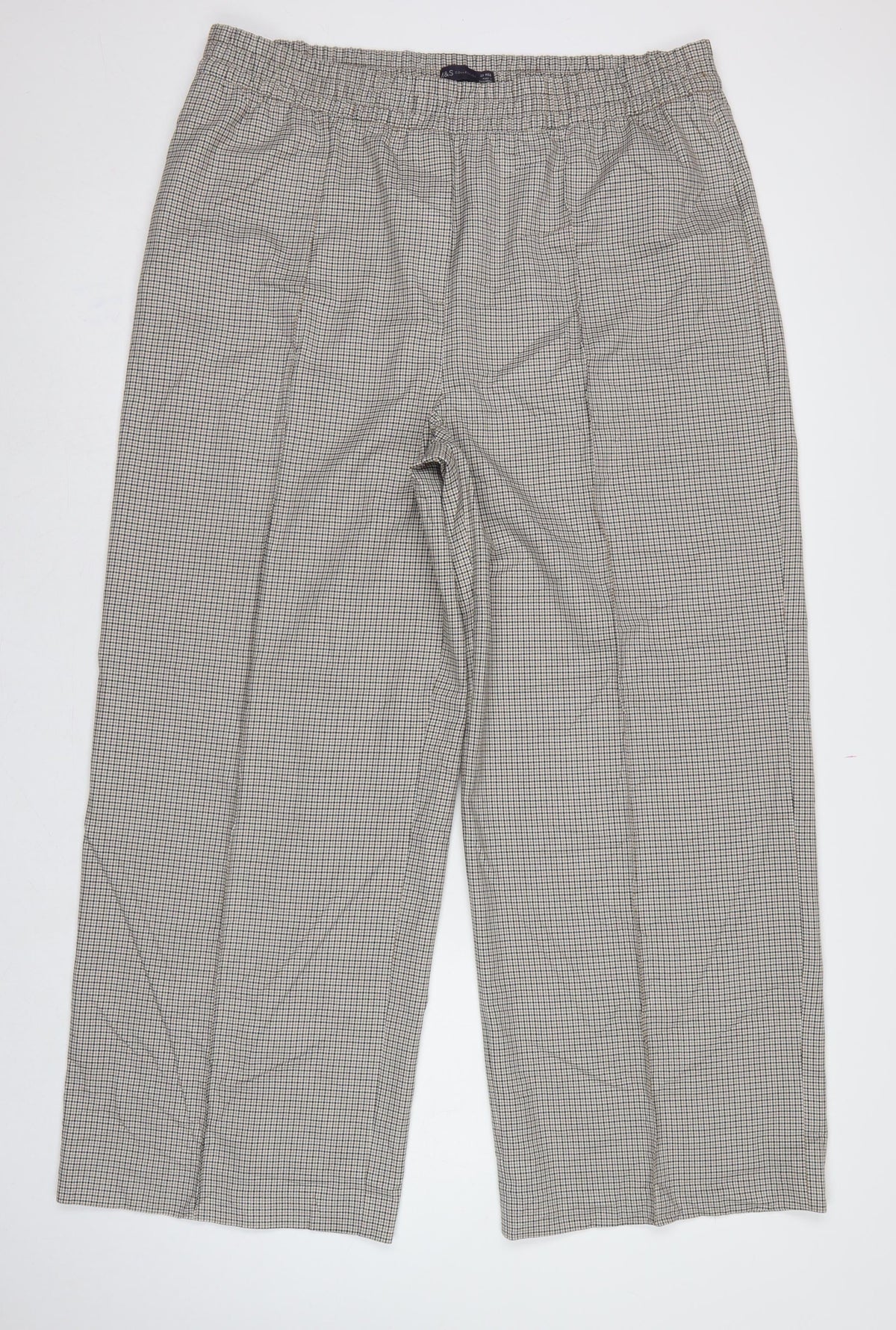 M&S Women Beige Black Check Wide Leg Dress Trousers UK 20 Regular