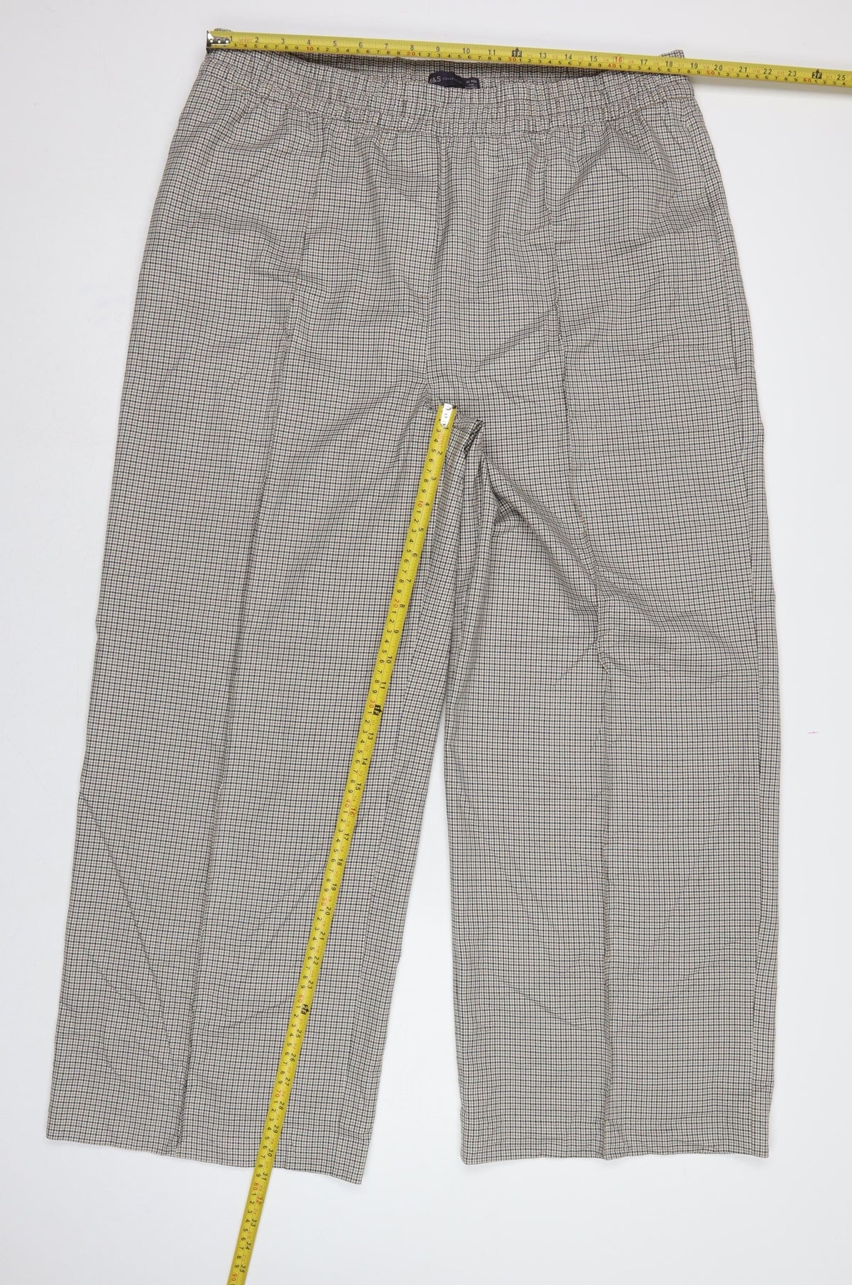 M&S Women Beige Black Check Wide Leg Dress Trousers UK 20 Regular