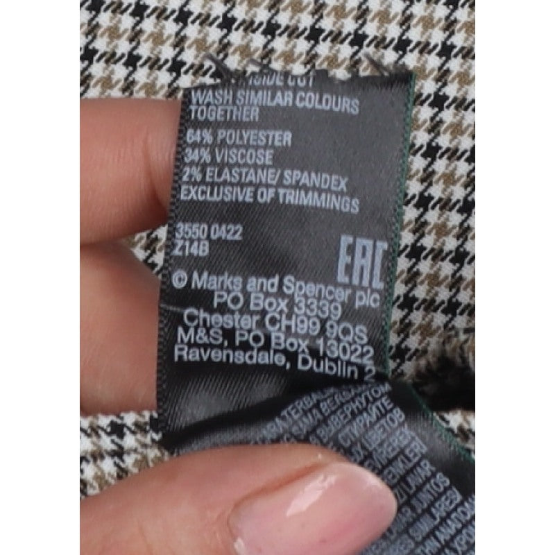 M&S Women Beige Black Check Wide Leg Dress Trousers UK 20 Regular