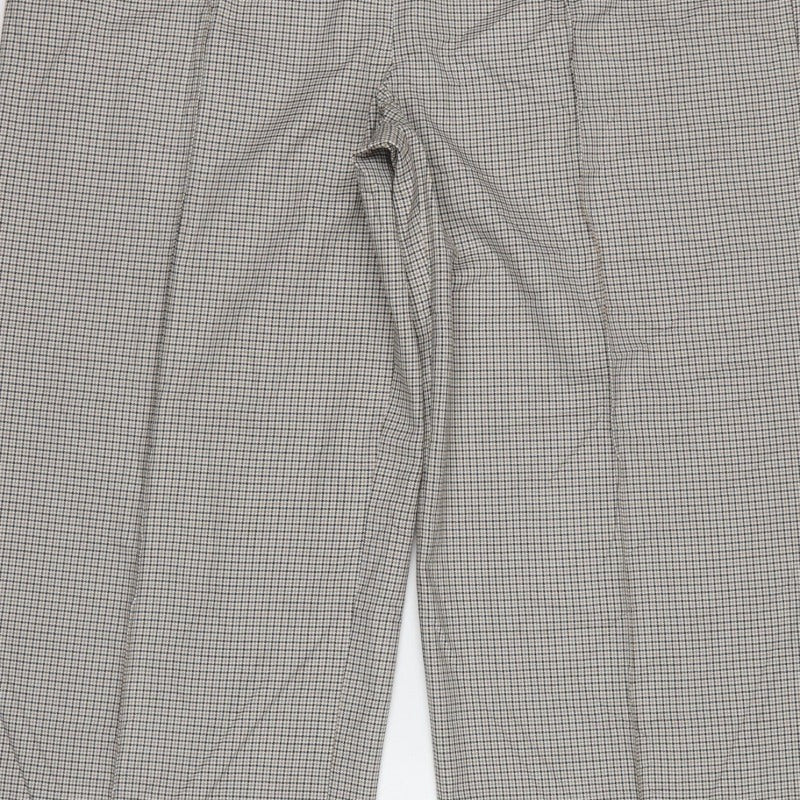 M&S Women Beige Black Check Wide Leg Dress Trousers UK 20 Regular