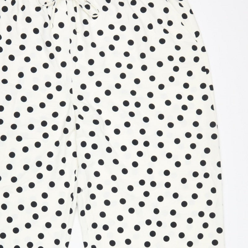 Marks and Spencer Women Ivory Polka Dot Size 14 Cropped Wide-Leg Trousers