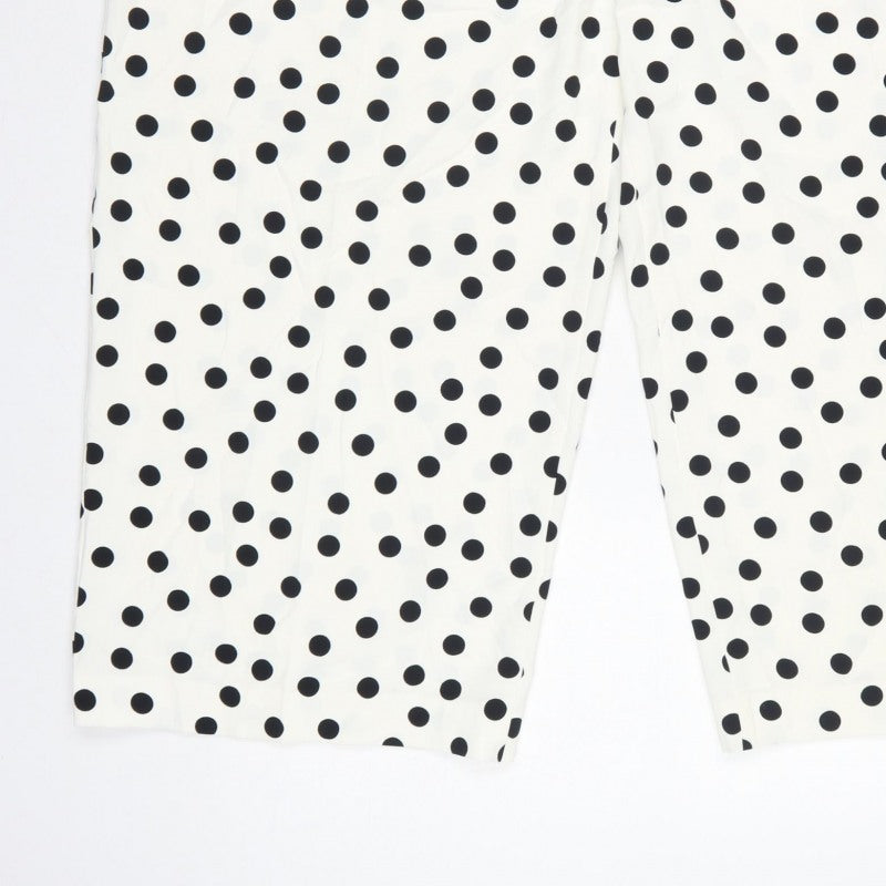 Marks and Spencer Women Ivory Polka Dot Size 14 Cropped Wide-Leg Trousers