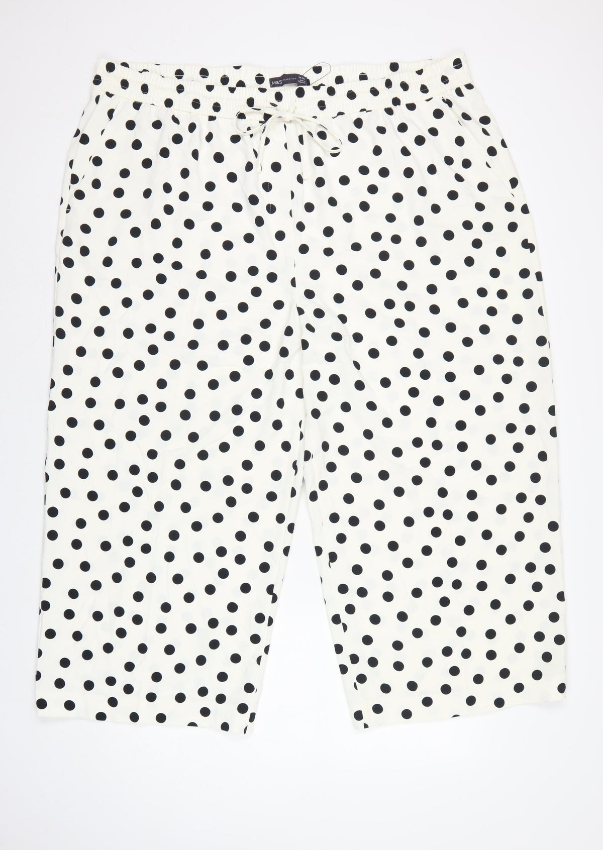 Marks and Spencer Women Ivory Polka Dot Size 14 Cropped Wide-Leg Trousers