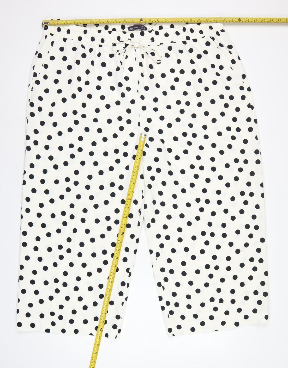 Marks and Spencer Women Ivory Polka Dot Size 14 Cropped Wide-Leg Trousers