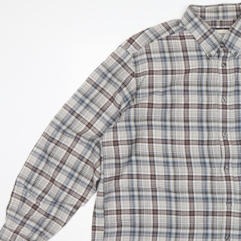 Blue Harbour Men’s Grey Plaid Cotton Button-Down Shirt XL Long Sleeve