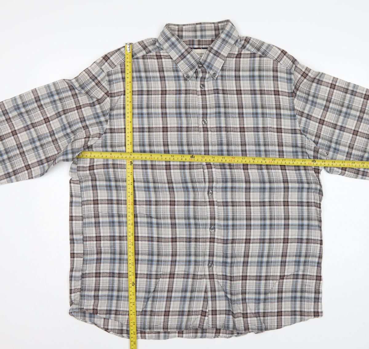 Blue Harbour Men’s Grey Plaid Cotton Button-Down Shirt XL Long Sleeve