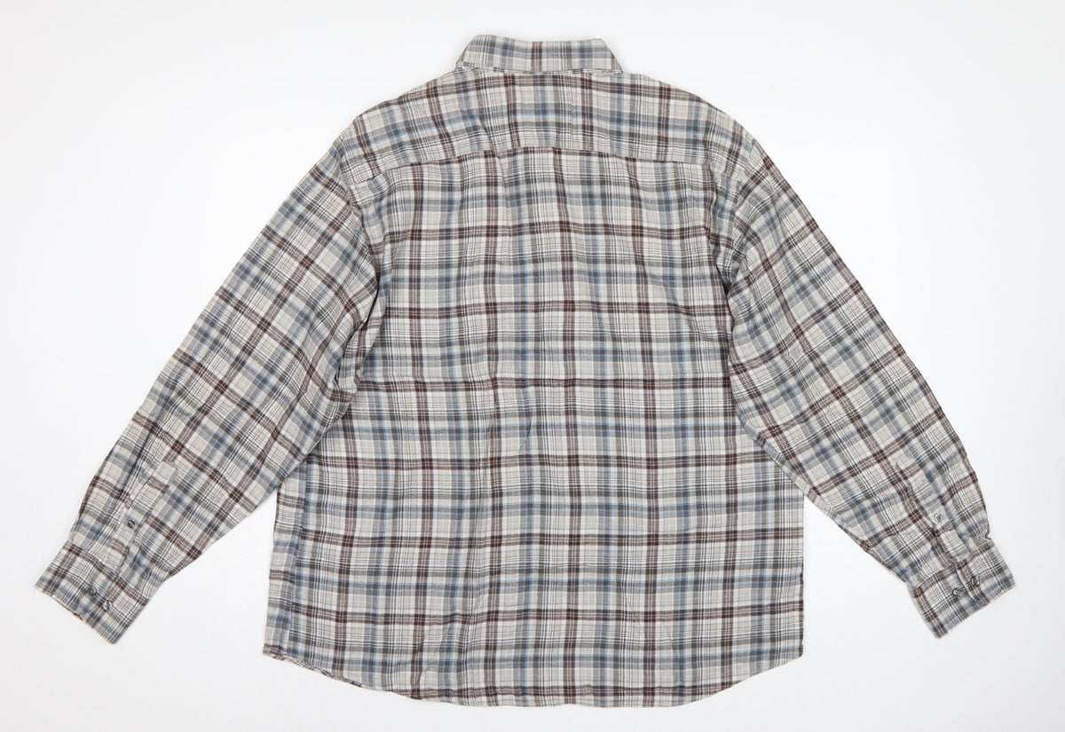 Blue Harbour Men’s Grey Plaid Cotton Button-Down Shirt XL Long Sleeve