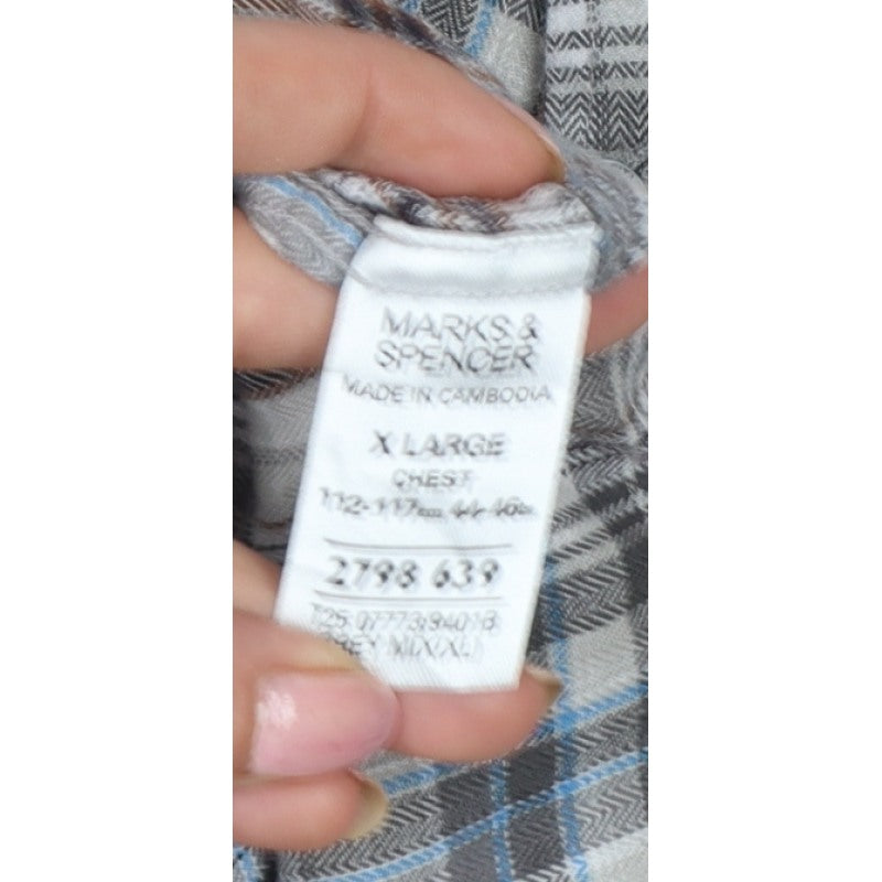 Blue Harbour Men’s Grey Plaid Cotton Button-Down Shirt XL Long Sleeve