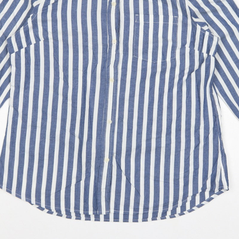 GAP Women Blue White Striped M Classic Cotton Button-Up Shirt