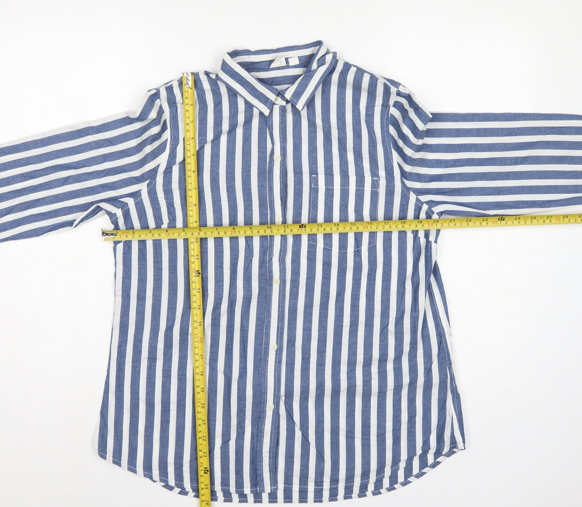GAP Women Blue White Striped M Classic Cotton Button-Up Shirt