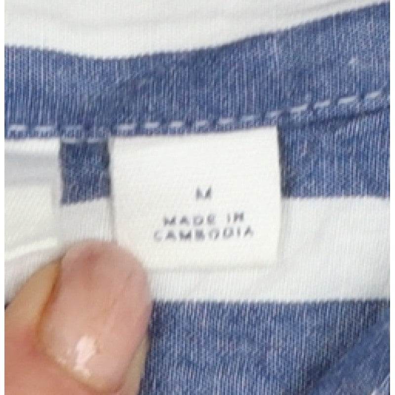 GAP Women Blue White Striped M Classic Cotton Button-Up Shirt