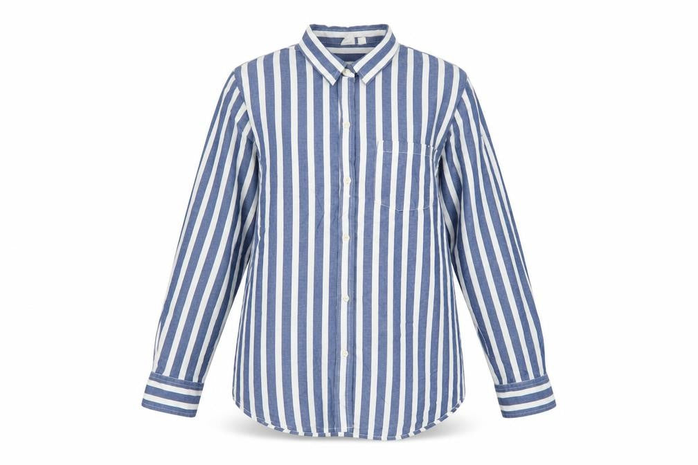 GAP Women Blue White Striped M Classic Cotton Button-Up Shirt