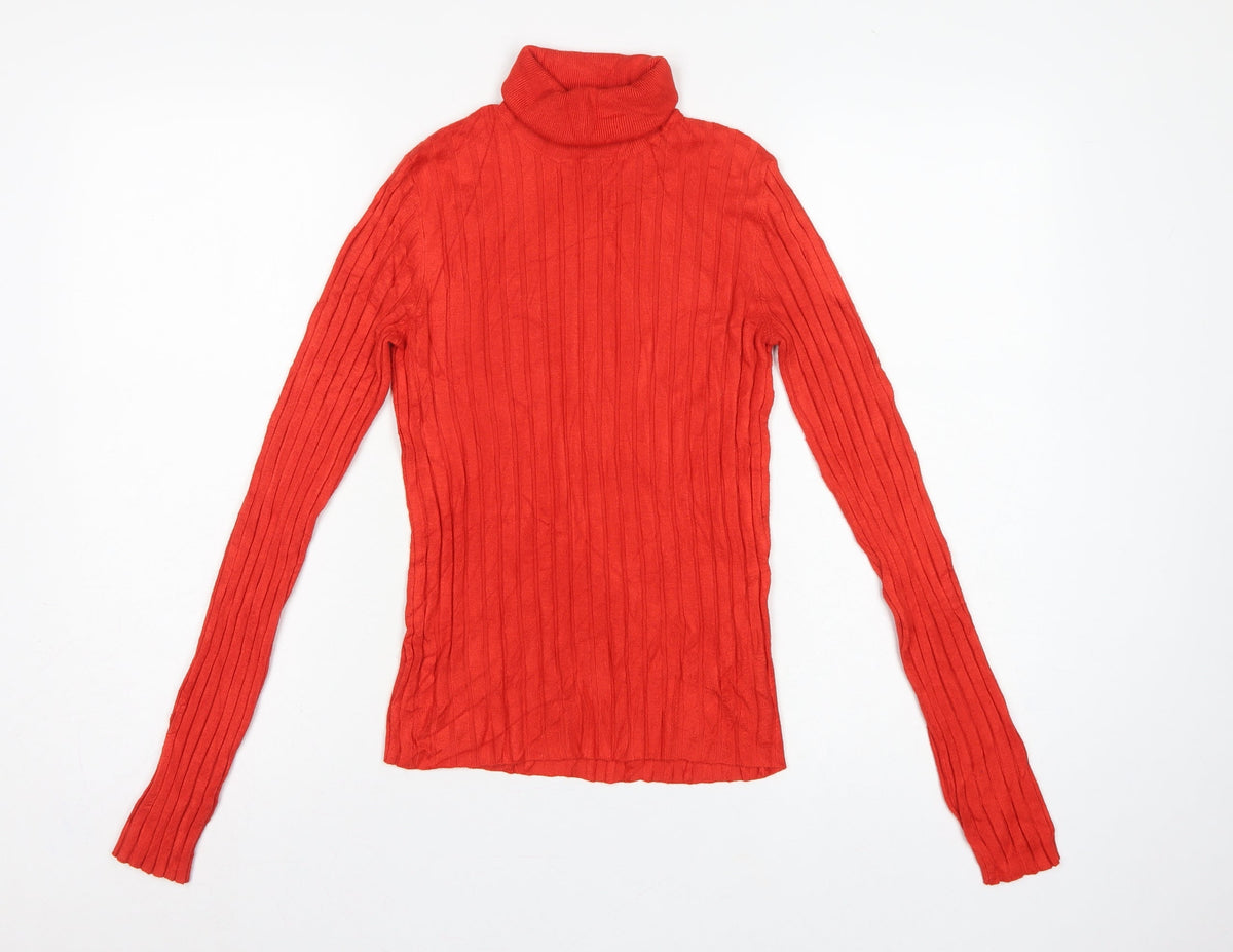 Miss Selfridge Women Red UK 10 Ribbed Roll Neck Slim Jumper