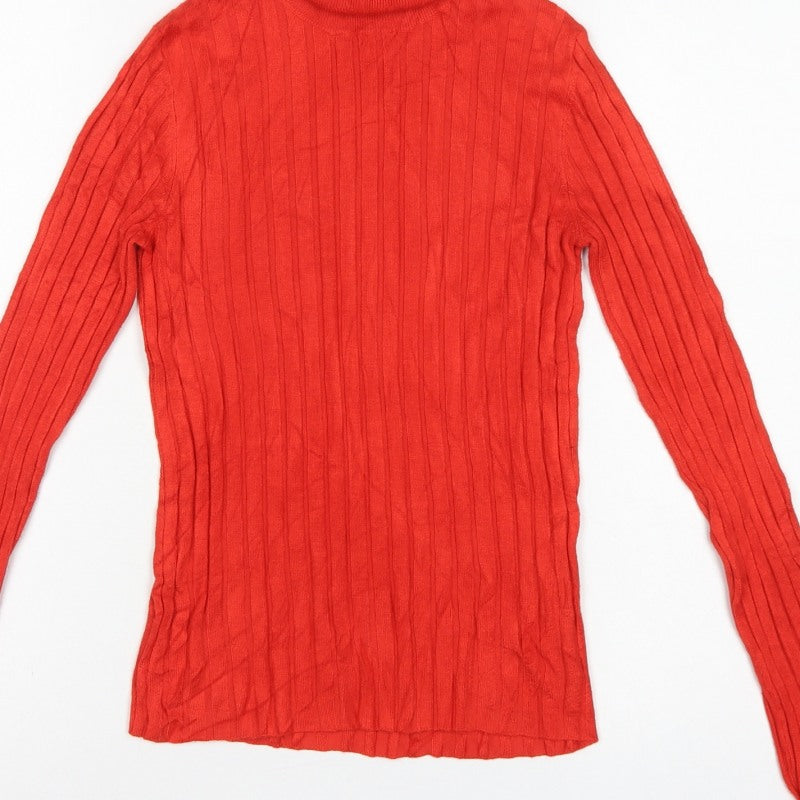 Miss Selfridge Women Red UK 10 Ribbed Roll Neck Slim Jumper