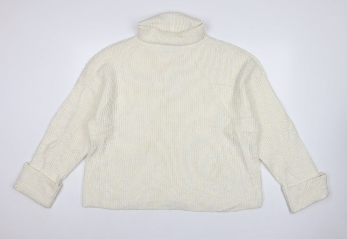 Marks & Spencer Women Ivory XL Roll Neck Rib Knit Jumper Long Sleeve