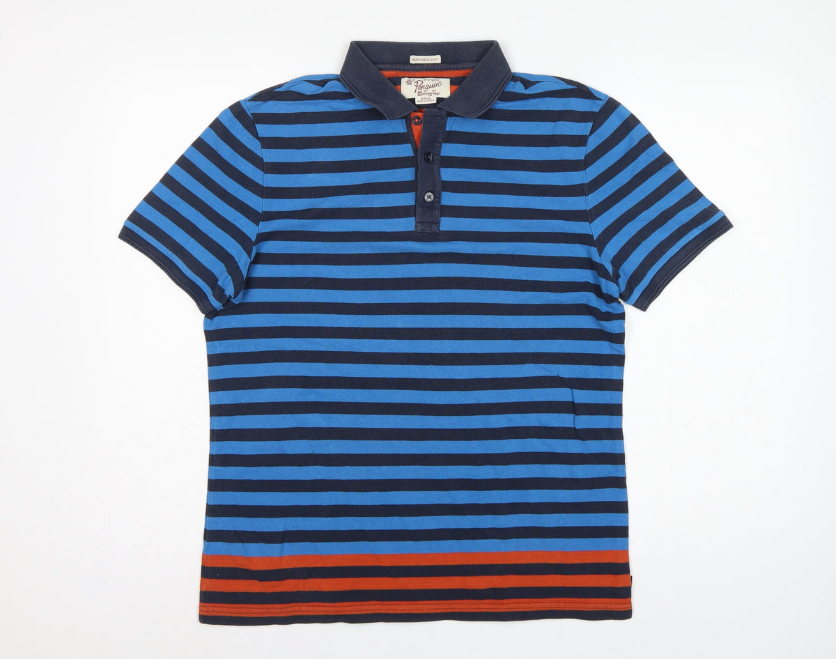 Original Penguin Men’s Blue Striped Heritage Slim Fit Cotton Polo M