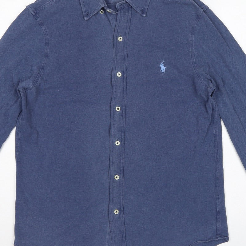 Ralph Lauren Men Blue M Featherweight Mesh Cotton Button-Up Shirt