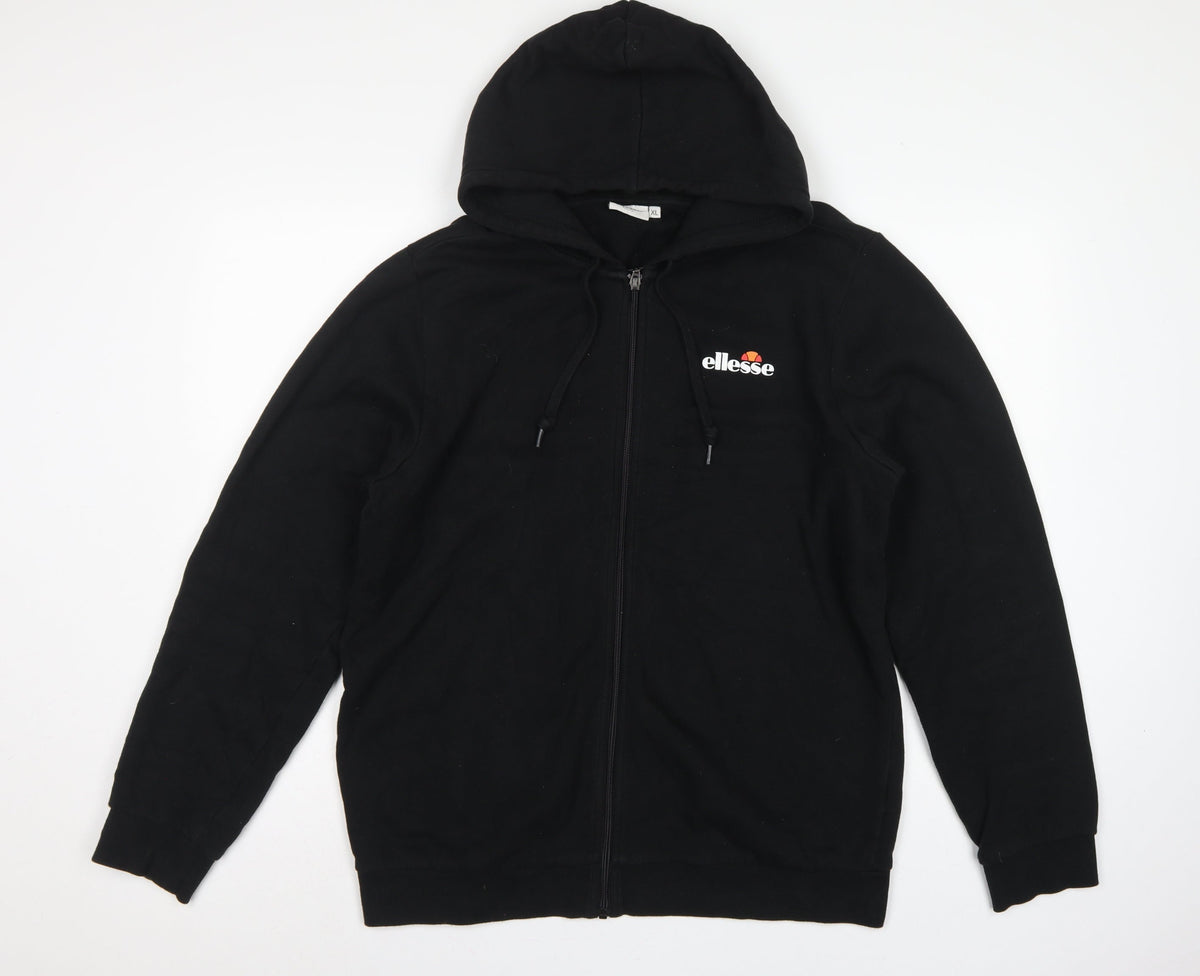 Ellesse Men’s Black XL Full Zip Logo Hoodie Cotton Fleece