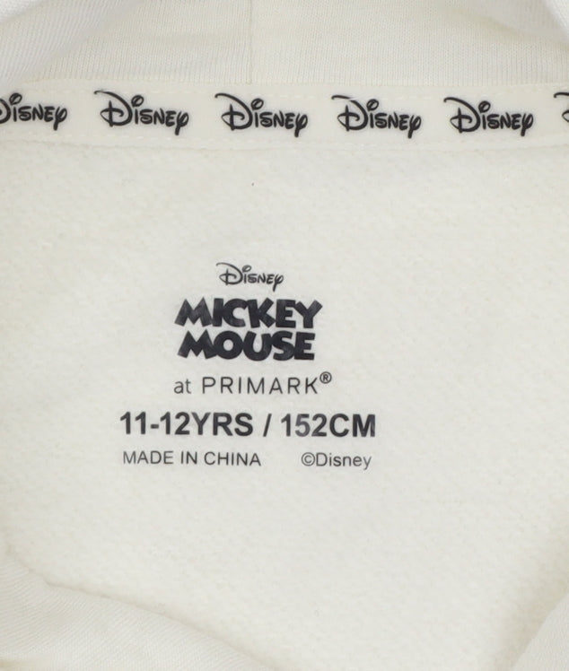 Primark Girls Ivory Mickey Mouse Graphic Pullover Hoodie 11-12 Years