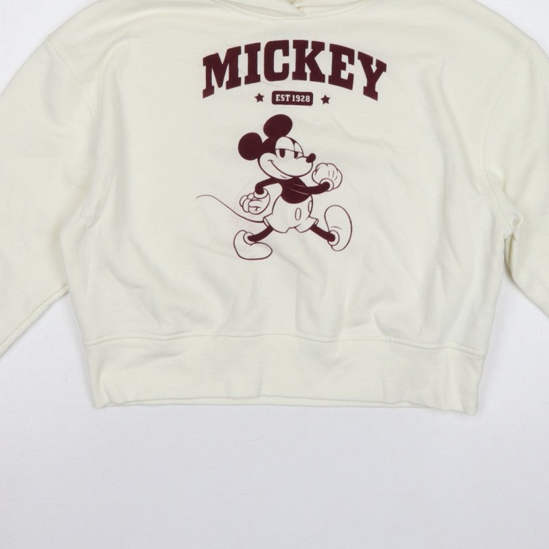 Primark Girls Ivory Mickey Mouse Graphic Pullover Hoodie 11-12 Years