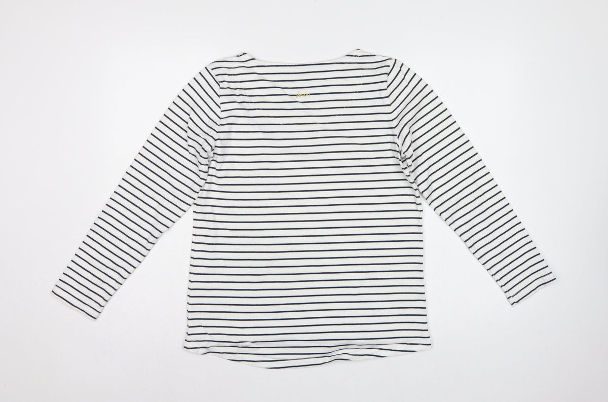 Joules Women White Navy Stripe Sequin Christmas Pudding Jersey Top UK 12