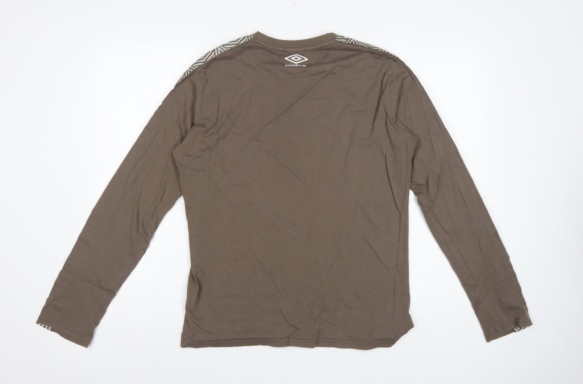 Umbro Men's Brown M Long Sleeve Crew Neck Geometric Logo T-Shirt