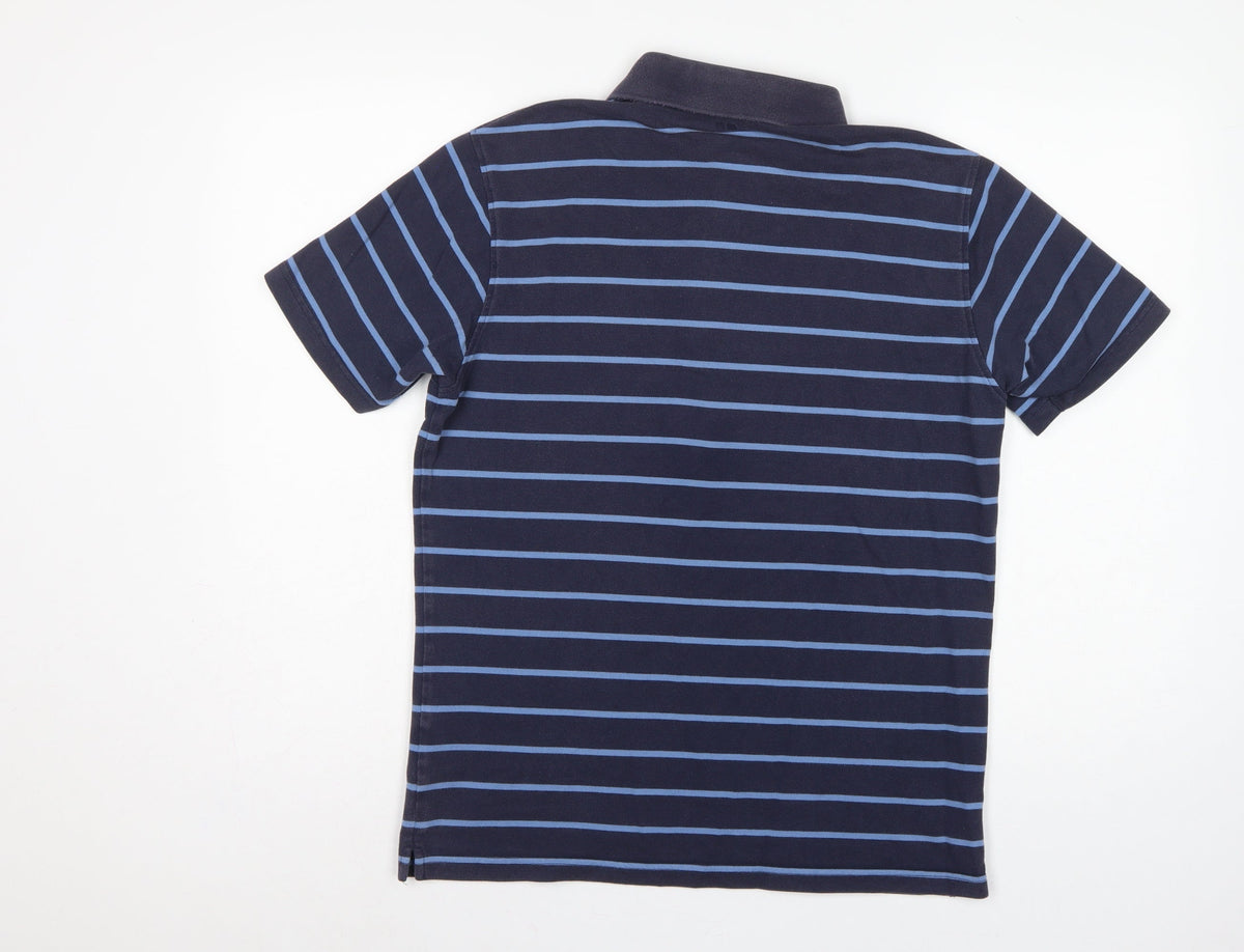 Uniqlo Men's Blue Striped L Short Sleeve Cotton Blend Polo Shirt