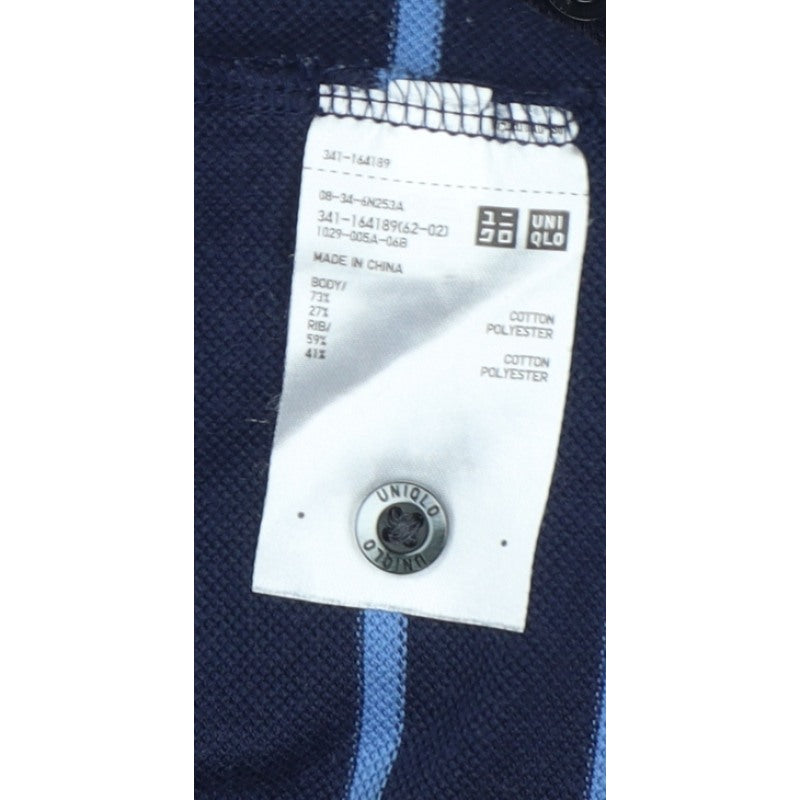 Uniqlo Men's Blue Striped L Short Sleeve Cotton Blend Polo Shirt