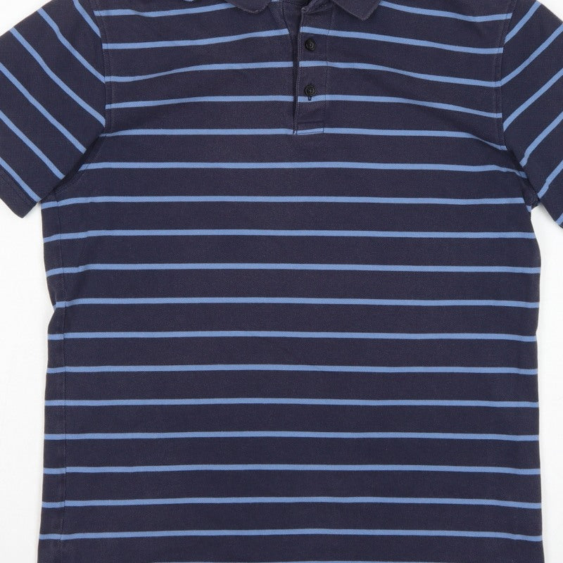 Uniqlo Men's Blue Striped L Short Sleeve Cotton Blend Polo Shirt