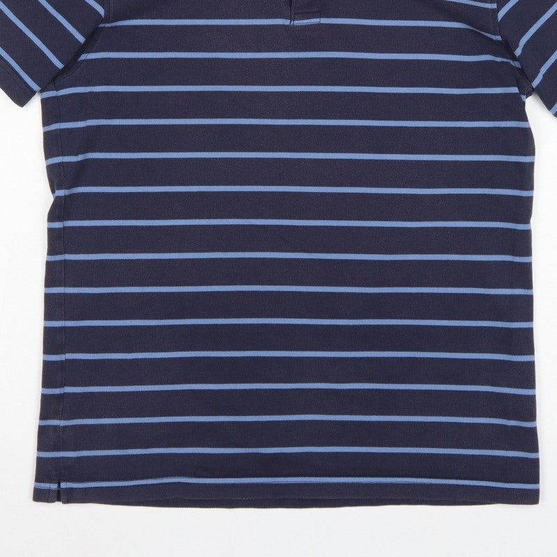 Uniqlo Men's Blue Striped L Short Sleeve Cotton Blend Polo Shirt