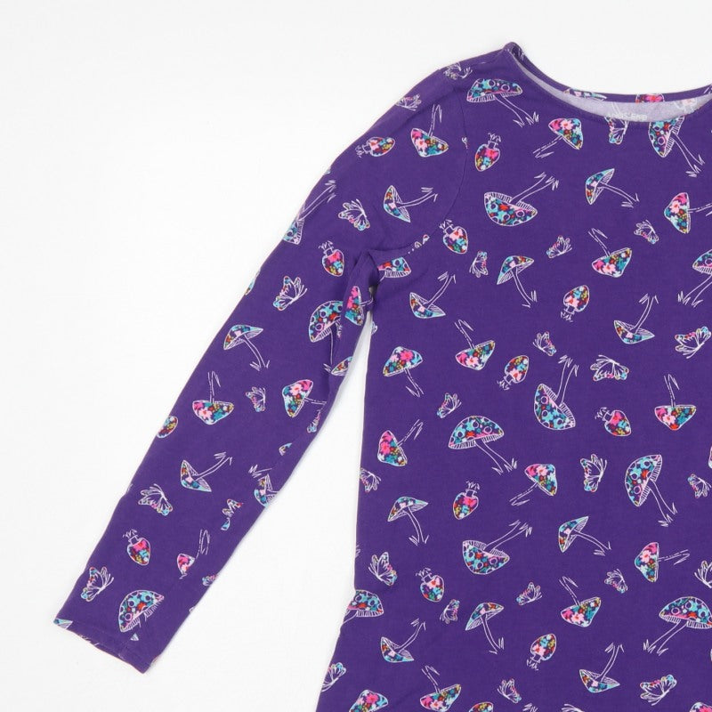Lands' End Teens Purple Mushroom Print Long Sleeve Ruffle Tunic Size 10