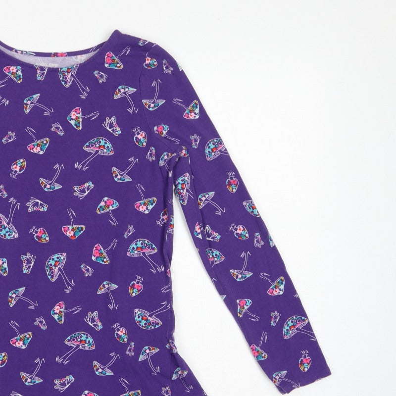 Lands' End Teens Purple Mushroom Print Long Sleeve Ruffle Tunic Size 10