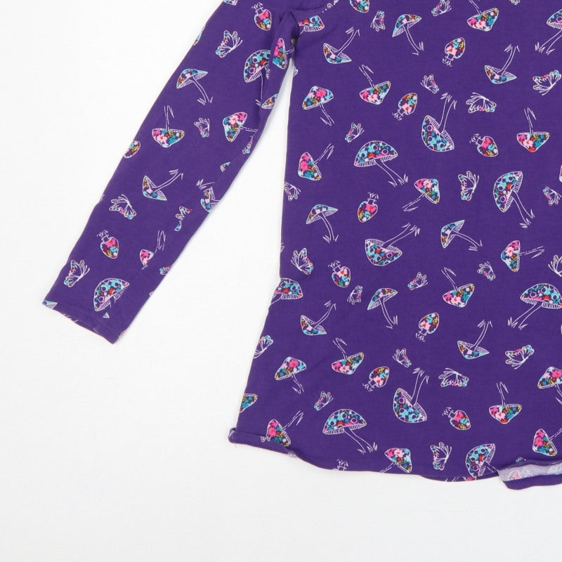 Lands' End Teens Purple Mushroom Print Long Sleeve Ruffle Tunic Size 10
