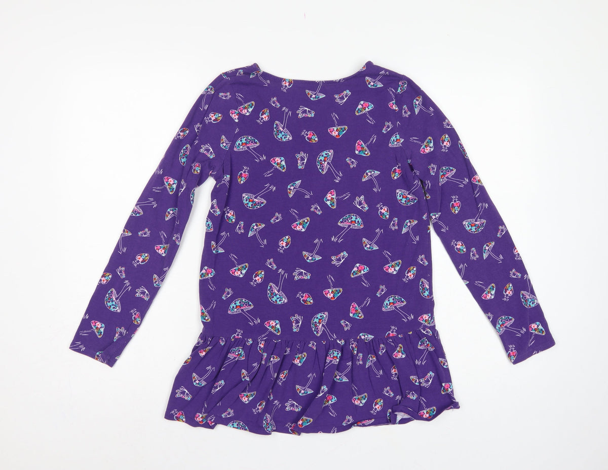 Lands' End Teens Purple Mushroom Print Long Sleeve Ruffle Tunic Size 10