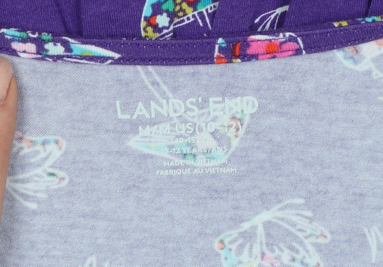 Lands' End Teens Purple Mushroom Print Long Sleeve Ruffle Tunic Size 10