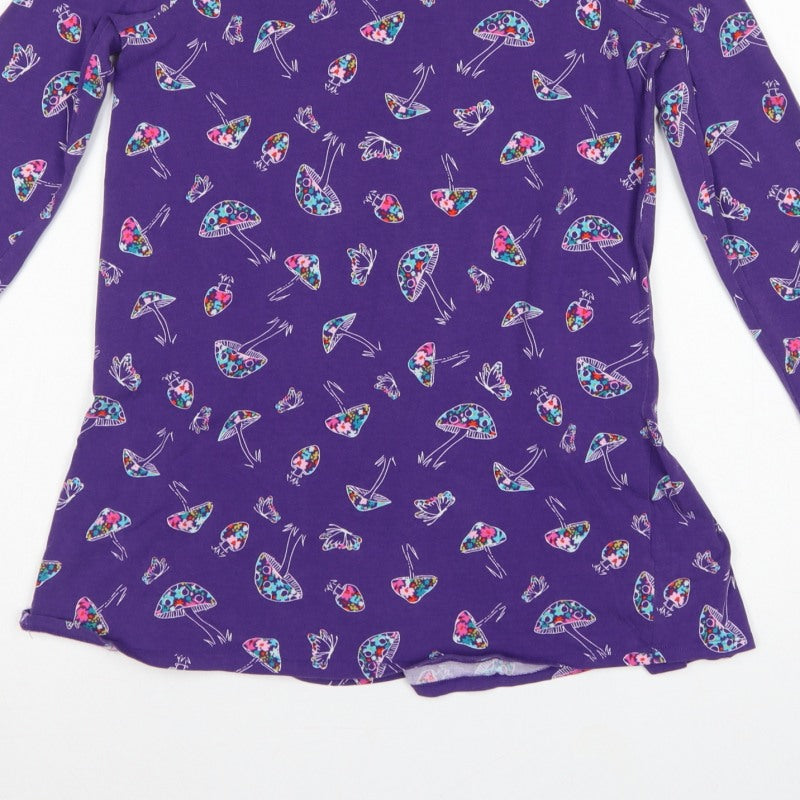 Lands' End Teens Purple Mushroom Print Long Sleeve Ruffle Tunic Size 10