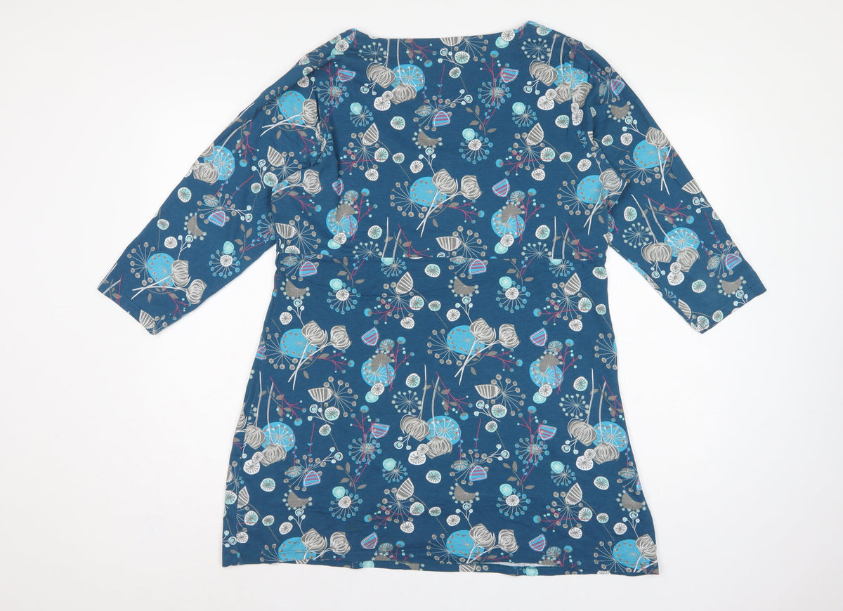 Mantaray Women’s Blue Floral Cotton Jersey Tunic Blouse UK 18 3/4 Sleeve