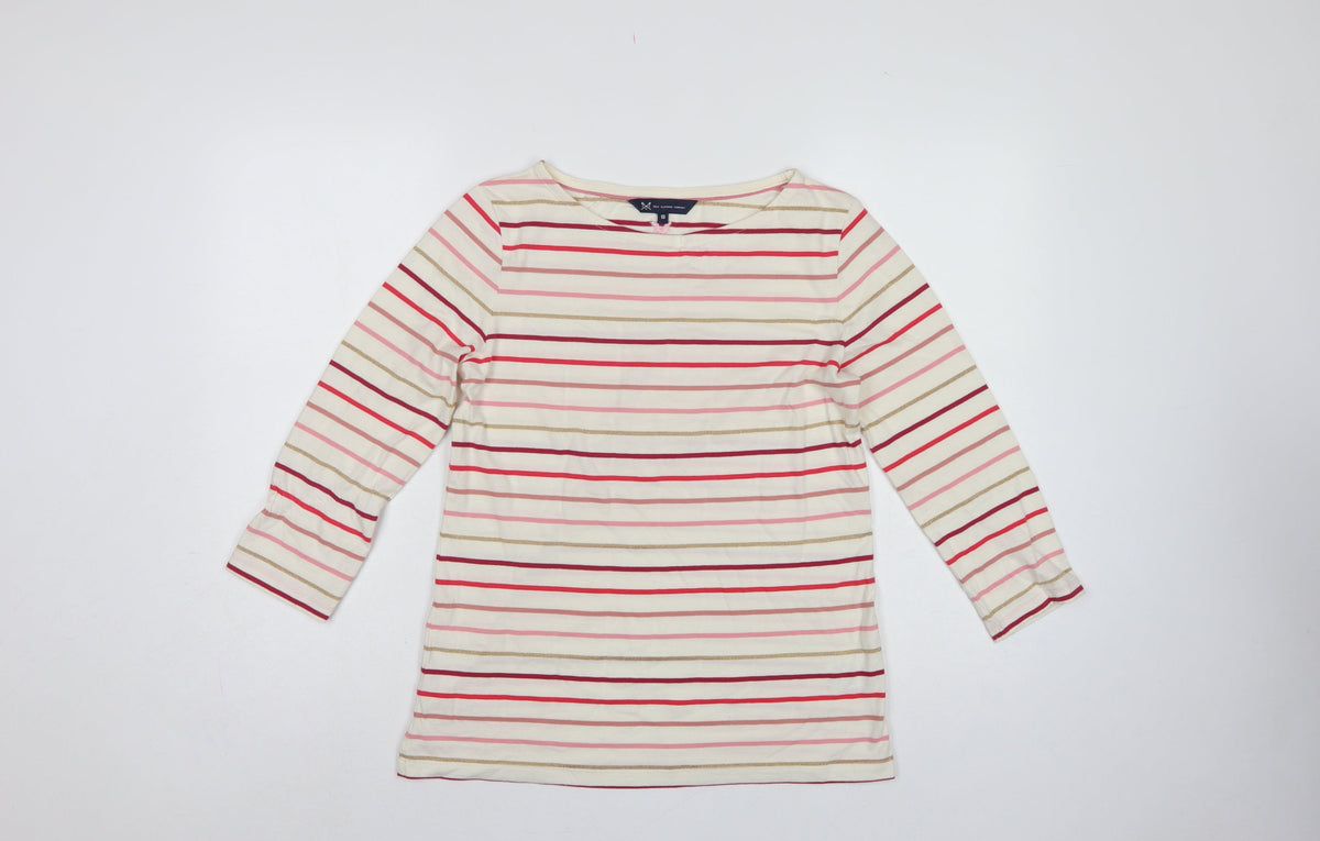 Crew Clothing Company Women’s Ivory Stripe Jersey Top UK 10 3/4 Sleeve