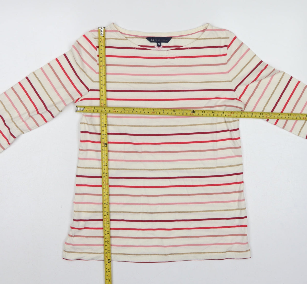 Crew Clothing Company Women’s Ivory Stripe Jersey Top UK 10 3/4 Sleeve